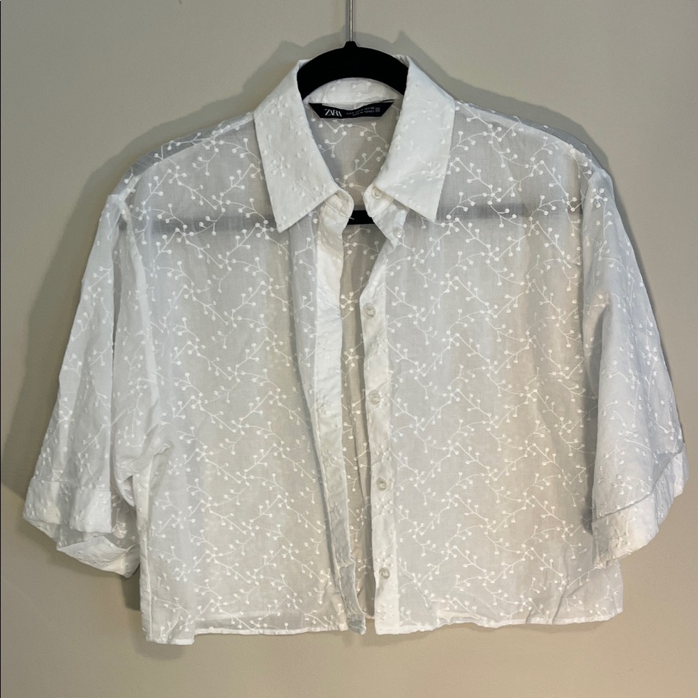 Zara Sheer White Patterned Shirt